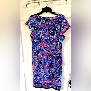 Talbots Midi Faux Wrap Jersey Shift Paisley Blue/pink summer dress. Sz X $10